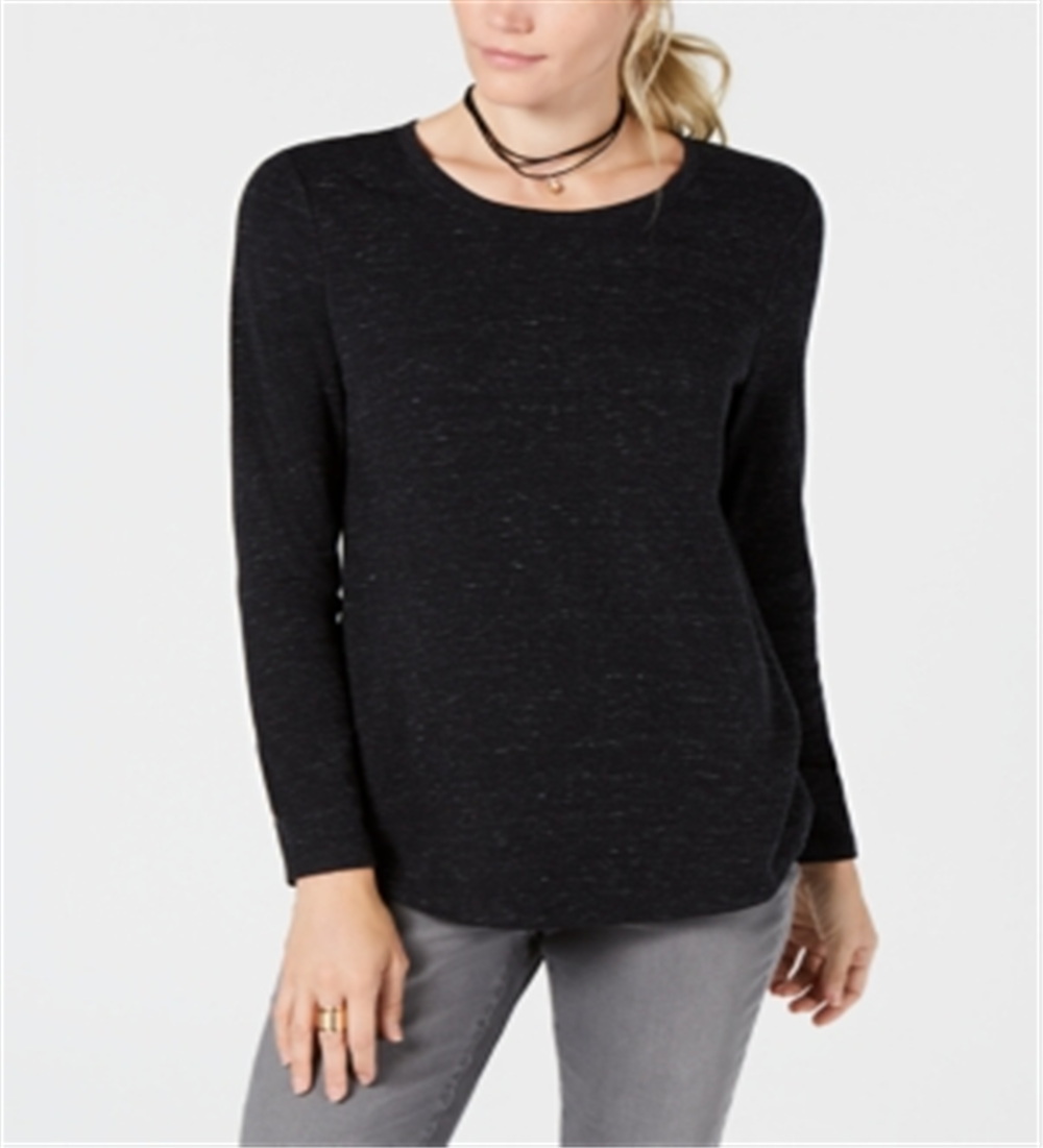Blusa feminina com decote redondo e listras estilo &amp; co, preta, tamanho pequeno médio