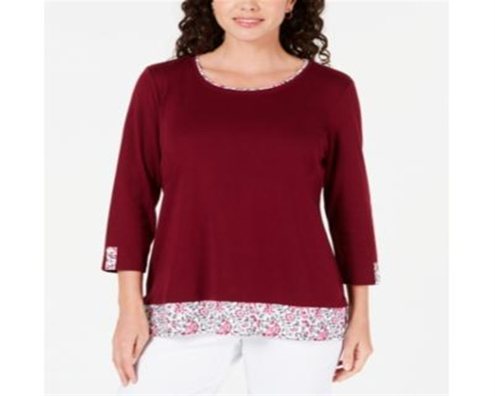 Blusa feminina Karen Scott com acabamento estampado, vermelha, tamanho pequeno