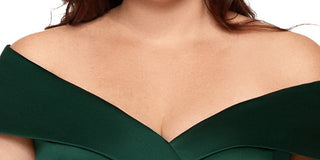 Vestido feminino Xscape de cetim com zíper e ombros de fora, comprimento total, corte formal, verde, tamanho 16W