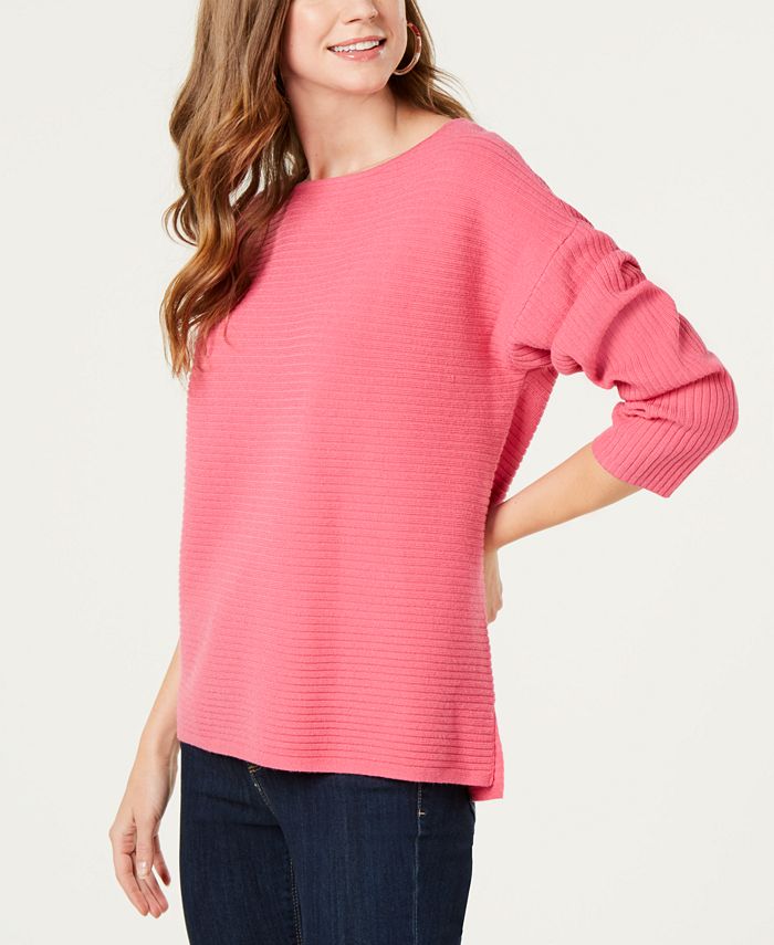 Suéter feminino com decote canoa canelado Style &amp; Co, rosa, tamanho médio