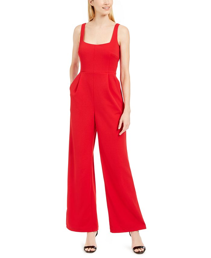 Macacão Calvin Klein Feminino Sem Mangas Decote Quadrado Perna Larga Vermelho Tamanho 10
