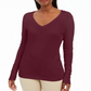 Suéter feminino com decote em V e mangas enfeitadas, tamanho XS, vermelho, da coleção JM