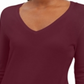 Suéter feminino com decote em V e mangas enfeitadas, tamanho XS, vermelho, da coleção JM