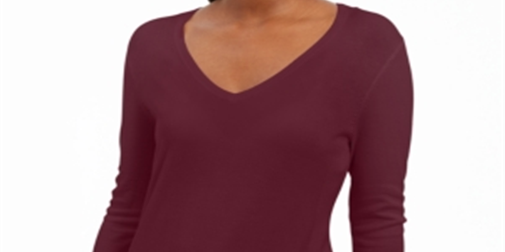 Suéter feminino com decote em V e mangas enfeitadas, tamanho XS, vermelho, da coleção JM