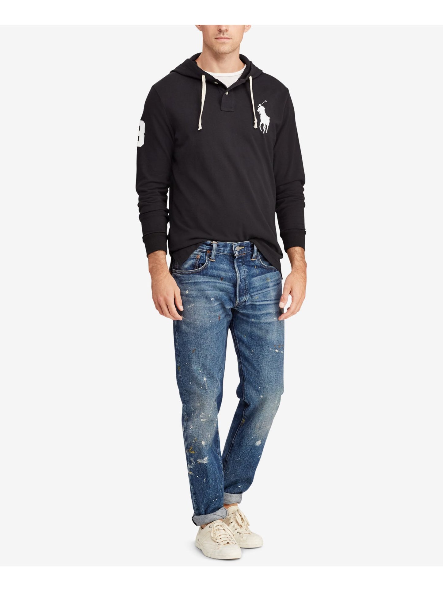 Moletom com capuz Ralph Lauren masculino de algodão, preto, tamanho pequeno