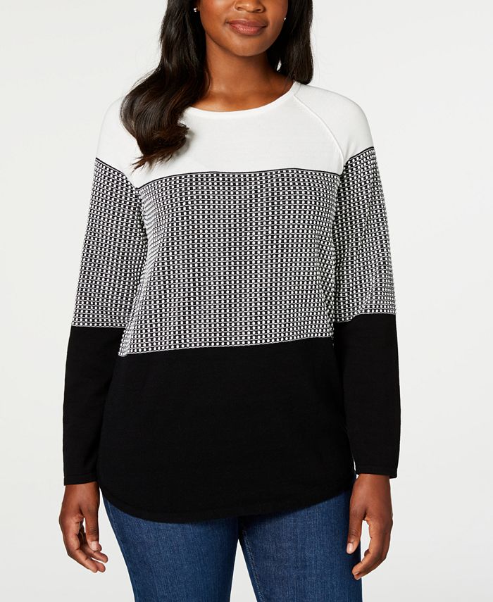 Karen Scott Petite Cotton Colorblocked Sweater Combo Preto Tamanho Petit XS