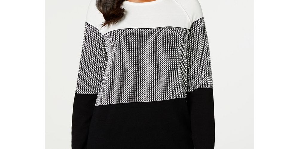 Karen Scott Petite Cotton Colorblocked Sweater Combo Preto Tamanho Petit XS