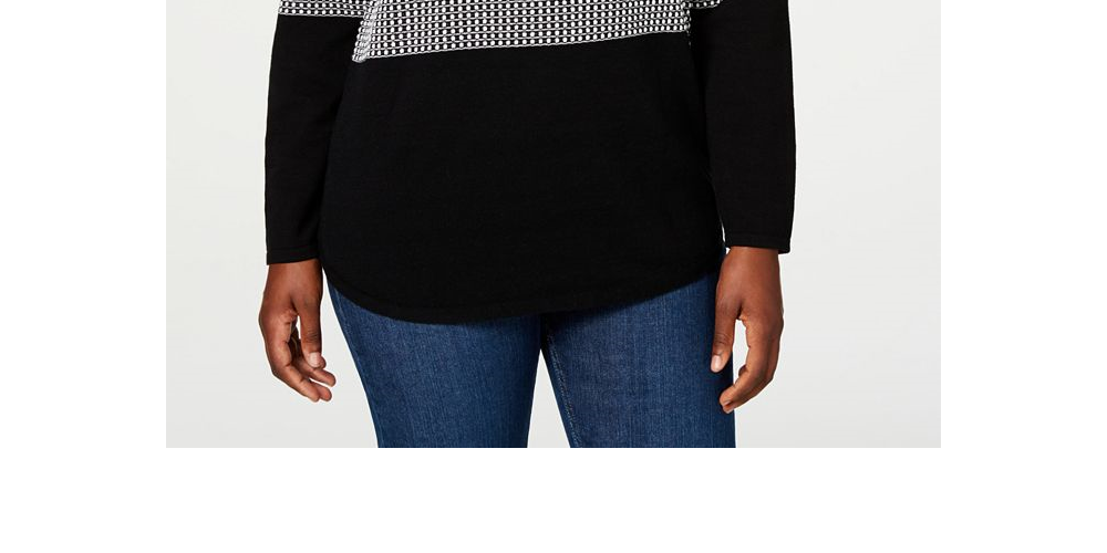 Karen Scott Petite Cotton Colorblocked Sweater Combo Preto Tamanho Petit XS