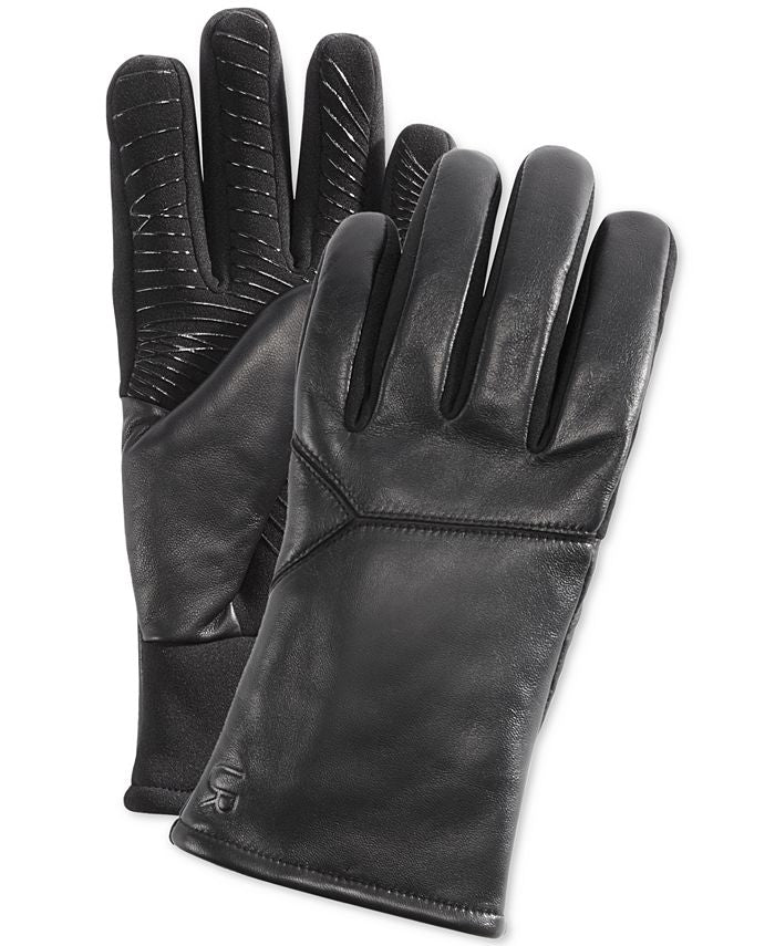 Luvas de couro masculinas UR Powered com forro de pele sintética e tela sensível ao toque, pretas, tamanho P/M