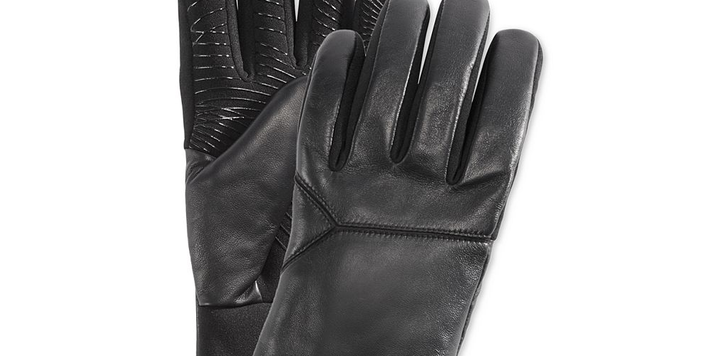Luvas de couro masculinas UR Powered com forro de pele sintética e tela sensível ao toque, pretas, tamanho P/M