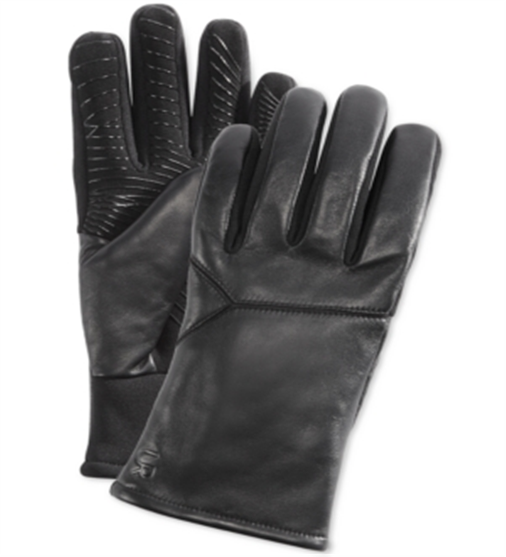 Luvas de couro masculinas UR Powered com forro de pele sintética e tela sensível ao toque, pretas, tamanho P/M