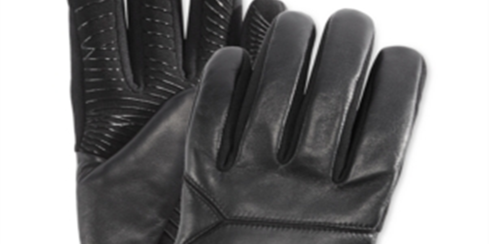 Luvas de couro masculinas UR Powered com forro de pele sintética e tela sensível ao toque, pretas, tamanho P/M
