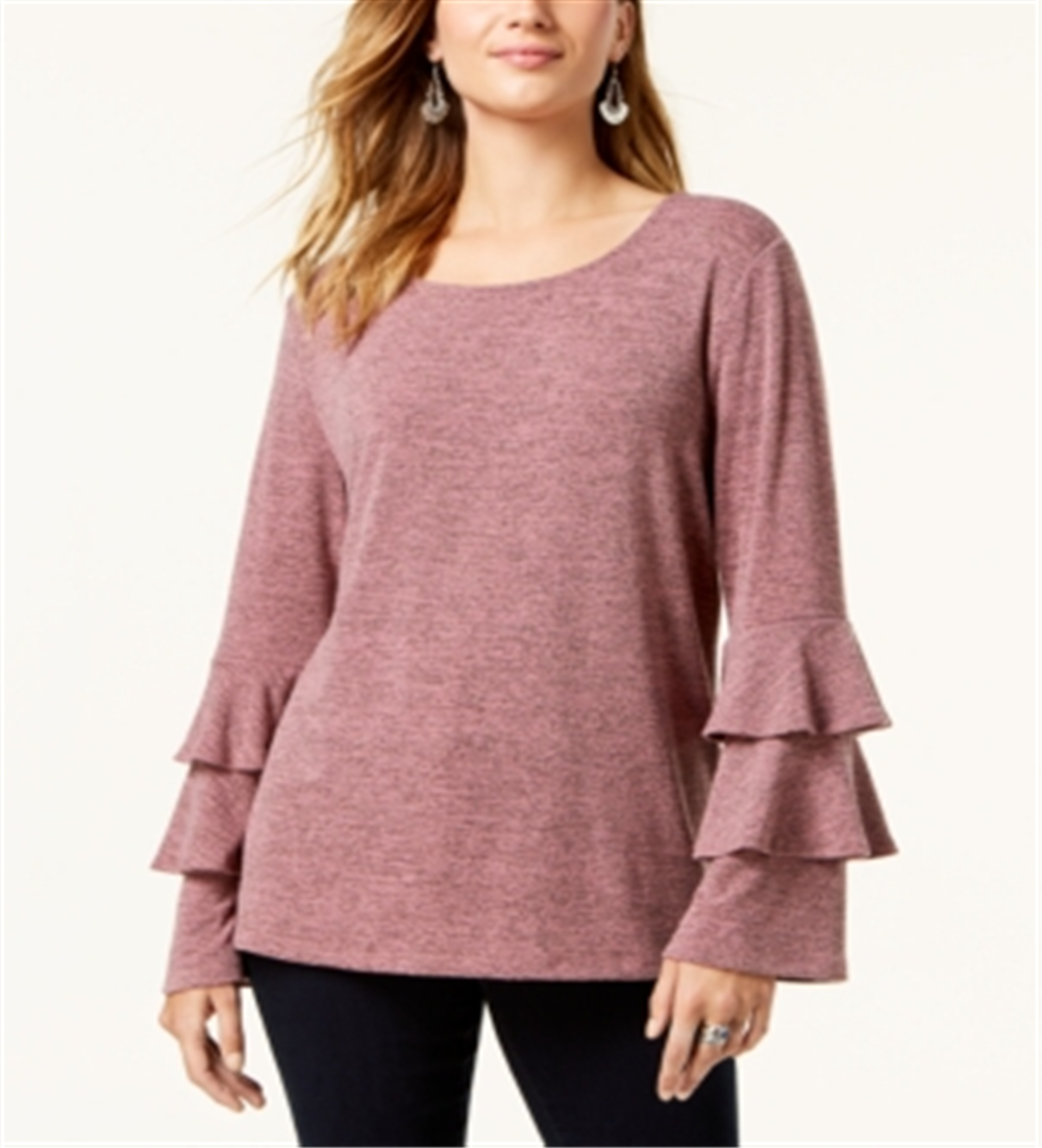 Top feminino estilo &amp; co, manga sino dupla, rosa, tamanho pequeno pequeno