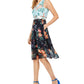 Vestido feminino Vince Camuto com estampa floral e blocos de cores, azul-marinho, tamanho 2, poliéster, azul, tamanho 2