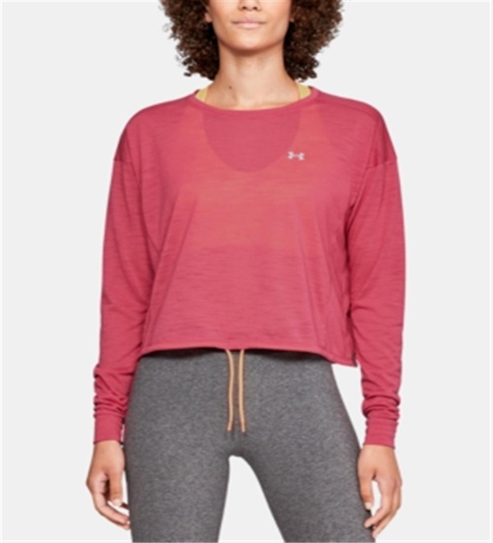Under Armour Top curto feminino com elástico e cordão na cintura, rosa, tamanho XS