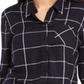 Camisa xadrez feminina de algodão com mangas curtas e abas Style &amp; Co, azul, tamanho pequeno XL