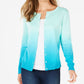 Cardigan feminino Charter Club Ombre turquesa azul-pedra tamanho pequeno