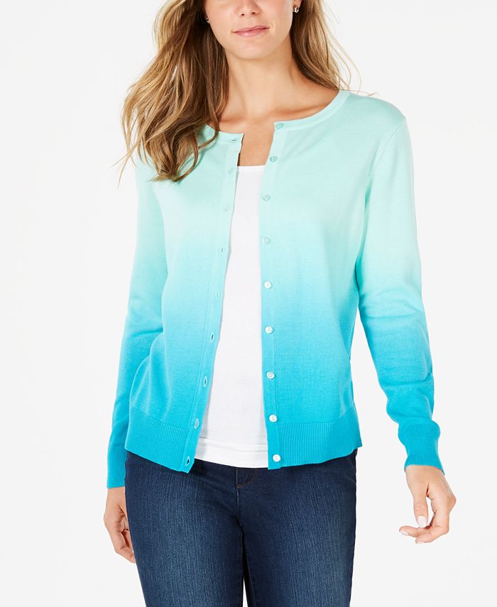 Cardigan feminino Charter Club Ombre turquesa azul-pedra tamanho pequeno