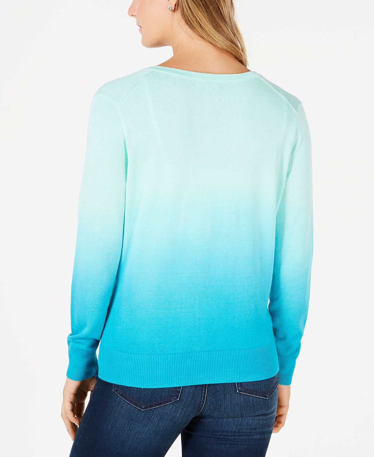 Cardigan feminino Charter Club Ombre turquesa azul-pedra tamanho pequeno