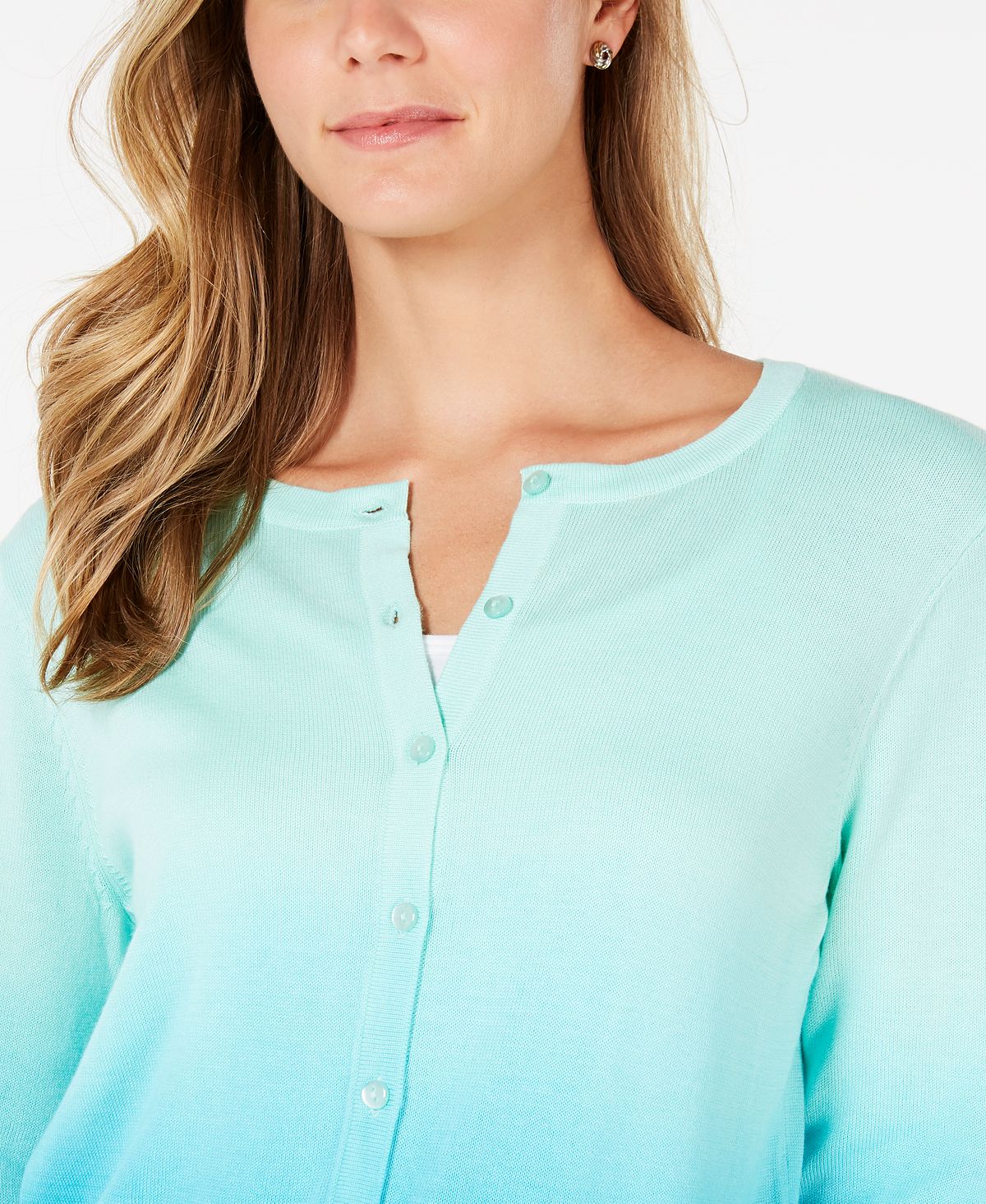 Cardigan feminino Charter Club Ombre turquesa azul-pedra tamanho pequeno