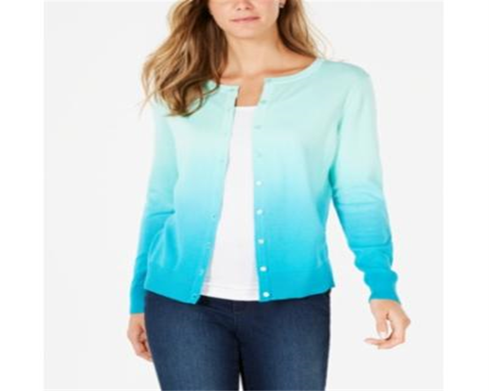 Cardigan feminino Charter Club Ombre turquesa azul-pedra tamanho pequeno