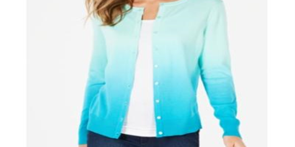 Cardigan feminino Charter Club Ombre turquesa azul-pedra tamanho pequeno