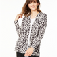 Cardigan feminino de cashmere puro com estampa animal Charter Club, preto, tamanhos pequeno S
