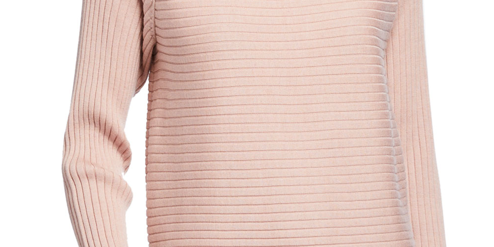 Suéter feminino de lã com gola funil Eileen Fisher, rosa, tamanho PL