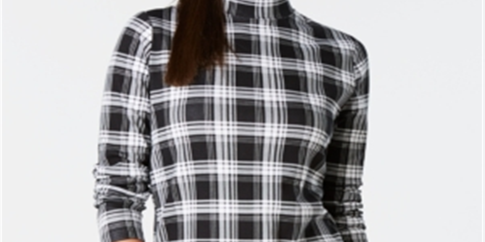 Camiseta feminina xadrez de algodão Charter Club, preta, tamanho grande