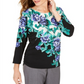 JM Collection Blusa feminina estampada com manga dolman e detalhes, preta, tamanho grande