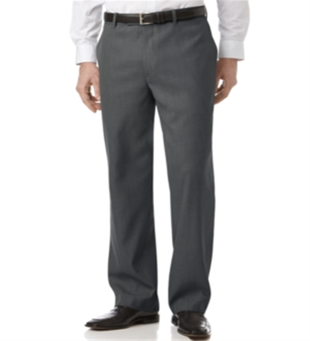 Calça social masculina Perry Ellis Portfolio Classic Fit com frente lisa e pele de tubarão, preta, tamanho 36x32