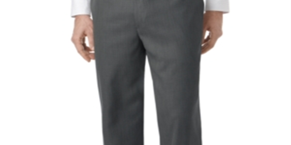 Calça social masculina Perry Ellis Portfolio Classic Fit com frente lisa e pele de tubarão, preta, tamanho 36x32