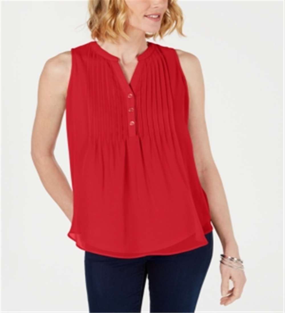 Charter Club Top Feminino Petite Pintucked Risky Vermelho Tamanho Petite M