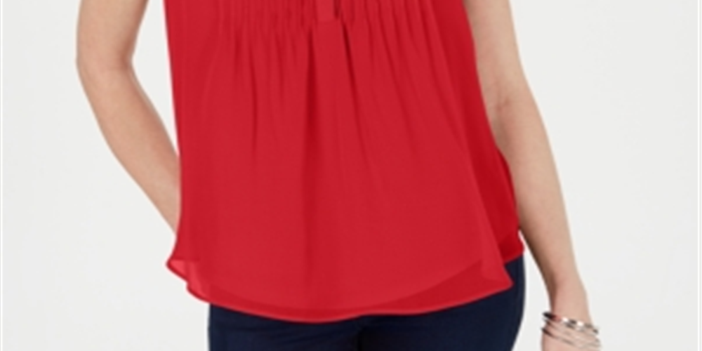 Charter Club Top Feminino Petite Pintucked Risky Vermelho Tamanho Petite M