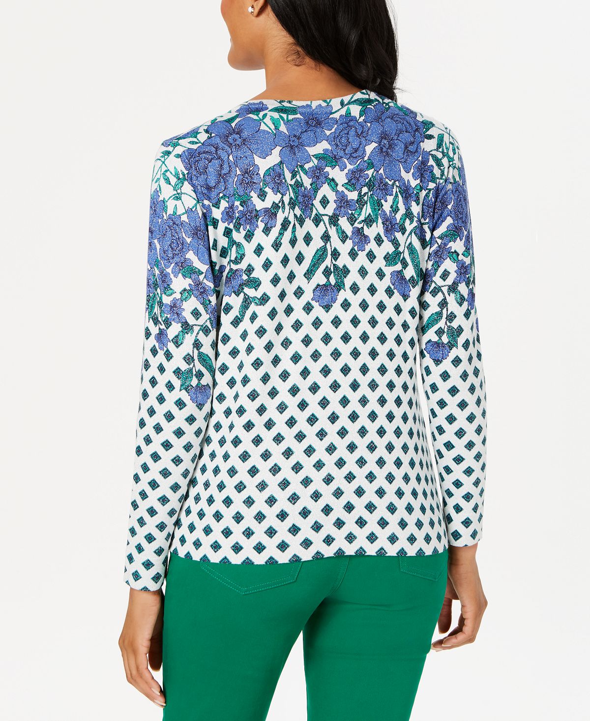 Cardigan feminino com estampa floral brilhante Charter Club, verde, tamanho XS
