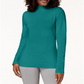 Karen Scott Blusa de algodão com gola alta e manga comprida feminina, verde, tamanho pequeno G