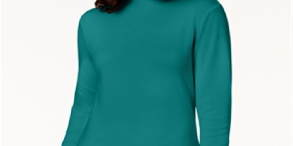 Karen Scott Blusa de algodão com gola alta e manga comprida feminina, verde, tamanho pequeno G