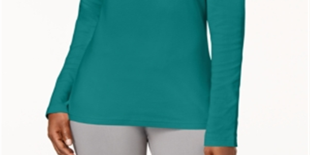 Karen Scott Blusa de algodão com gola alta e manga comprida feminina, verde, tamanho pequeno G