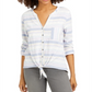 Camisa feminina de algodão listrada com amarração frontal, tamanho pequeno, branca, estilo &amp; co