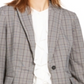 Calvin Klein Blazer Xadrez Feminino de Um Botão - Azul Aço Multi Tamanho 6