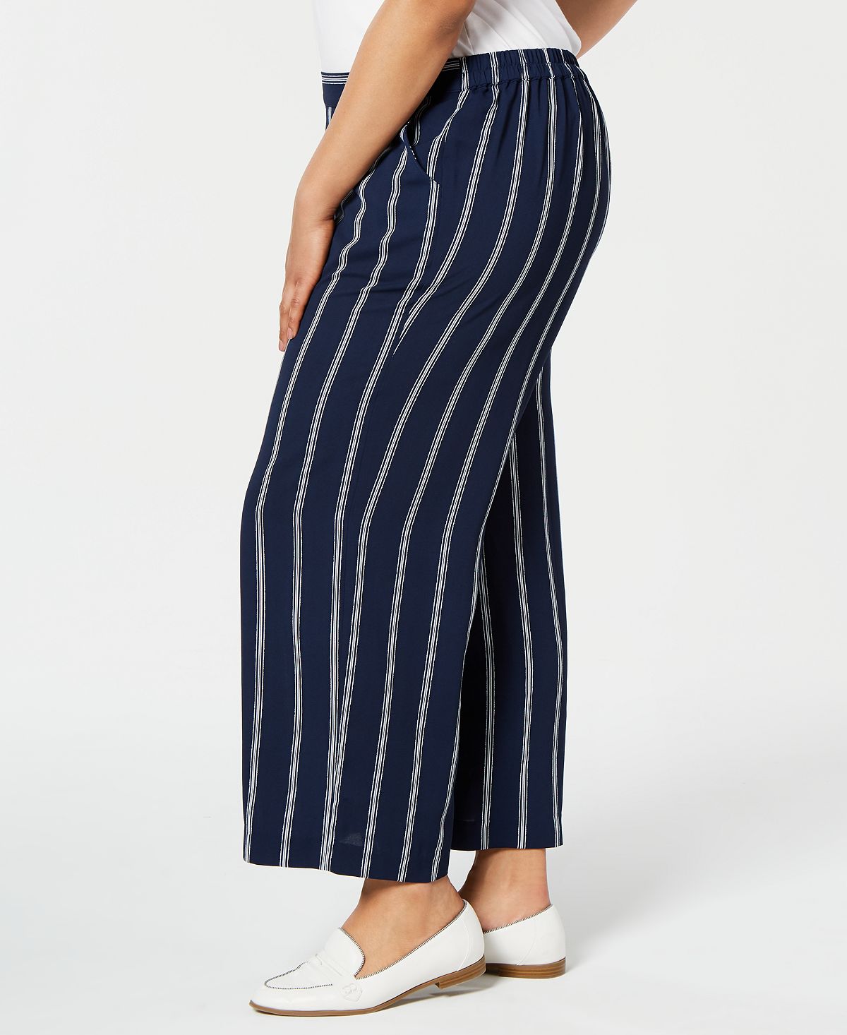 Calça feminina listrada plus size Charter Club azul tamanho 0X