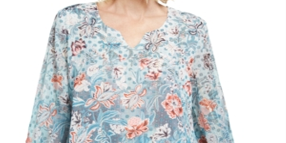 Túnica feminina de chiffon com decote aberto JM Collection - Azul, tamanho P
