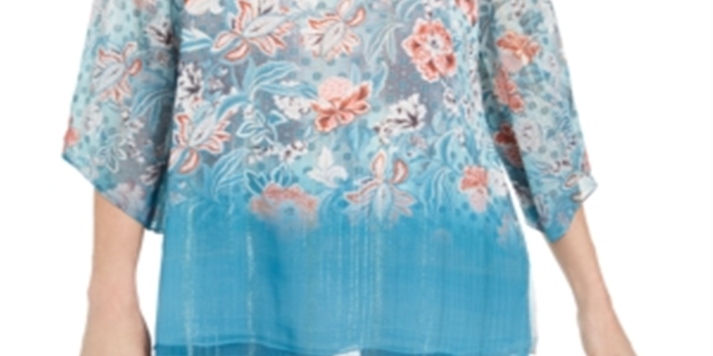 Túnica feminina de chiffon com decote aberto JM Collection - Azul, tamanho P
