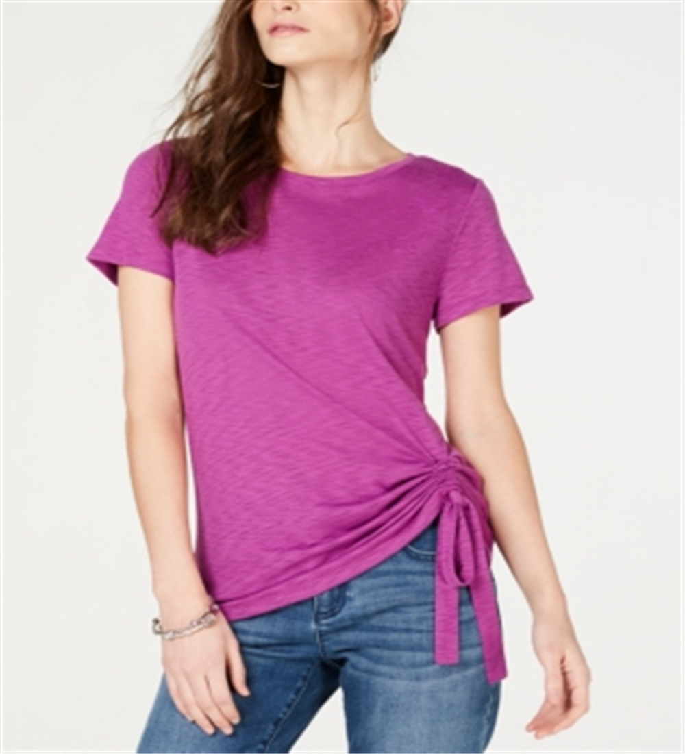 Blusa feminina de manga curta com decote em joia INC International Concepts, roxa, tamanho pequeno