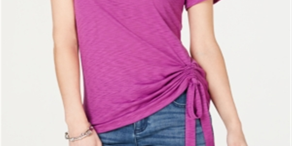 Blusa feminina de manga curta com decote em joia INC International Concepts, roxa, tamanho pequeno