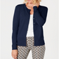 Cardigan feminino com gola redonda Charter Club, azul, tamanho pequeno