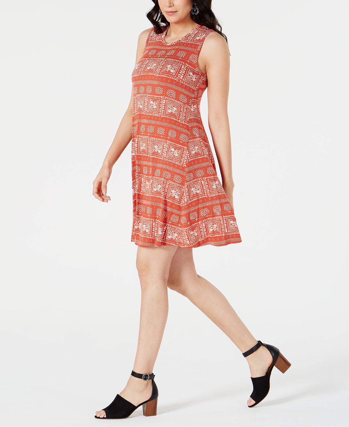 Vestido feminino sem mangas estampado estilo &amp; co laranja tamanho pequeno
