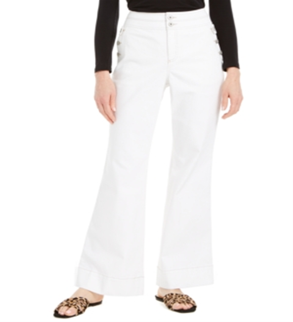 Calça jeans feminina estilo marinheiro, com pernas largas e curvas, branca, tamanho 0, da INC International Concepts