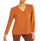 Blusa feminina Alfani com decote em V, marrom, tamanho médio