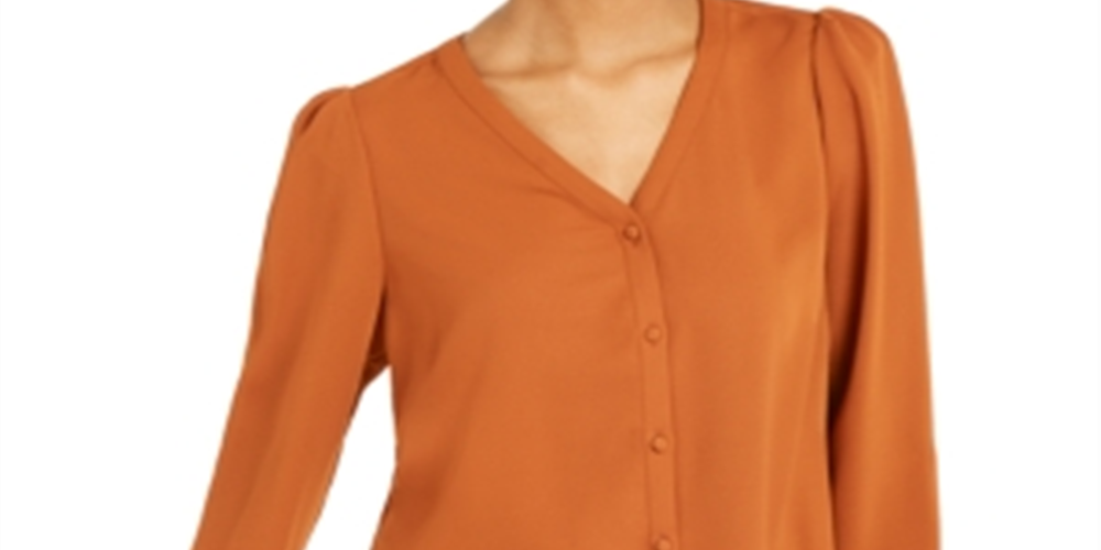 Blusa feminina Alfani com decote em V, marrom, tamanho médio